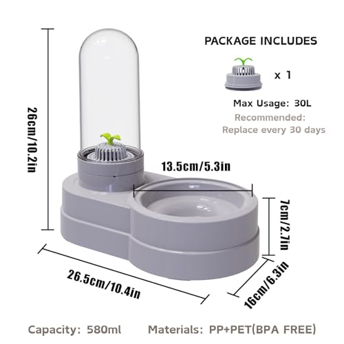 Distributeur d'eau automatique gravitaire avec filtre pour petit chien chat lapin, 580 ml (gris)