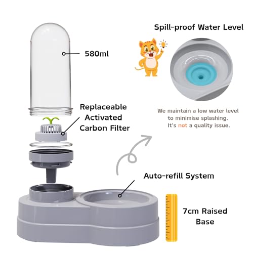 Distributeur d'eau automatique gravitaire avec filtre pour petit chien chat lapin, 580 ml (gris)