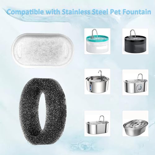Berein Filtre pour Fontaine Eau Chat Acier Inoxydable |2L (8 Pièces) - Filtre de Remplacement Sans BPA pour Fontaine à E