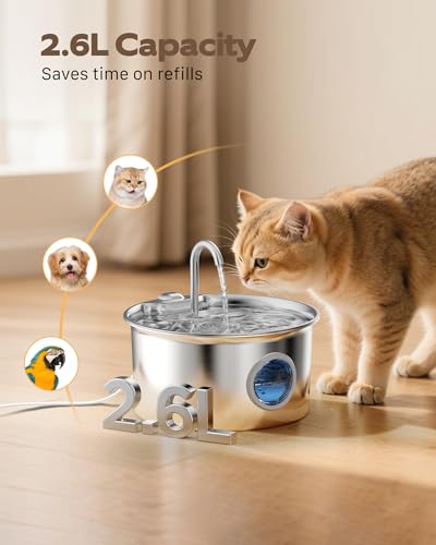 Fontaine Eau Chat INOX Automatique Silencieuse Électrique 2,6LRobinet Filtre Multicouche Éponges Petit Chien