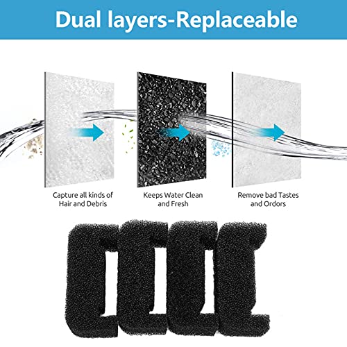 Filtre en Mousse De Remplacement Carbone pour Fontaine À Eau Chats et Chiens, 4 Pièces, Améliore la Qualité de l'Eau pou