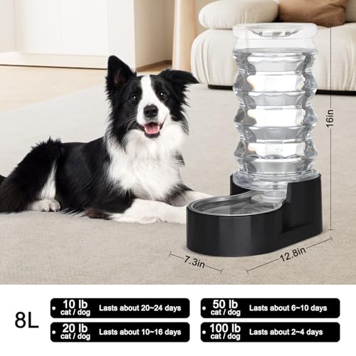 Sfozstra Lagre Distributeur d'eau automatique pour chien en acier inoxydable Noir 8 l Idéal pour les animaux de compagni