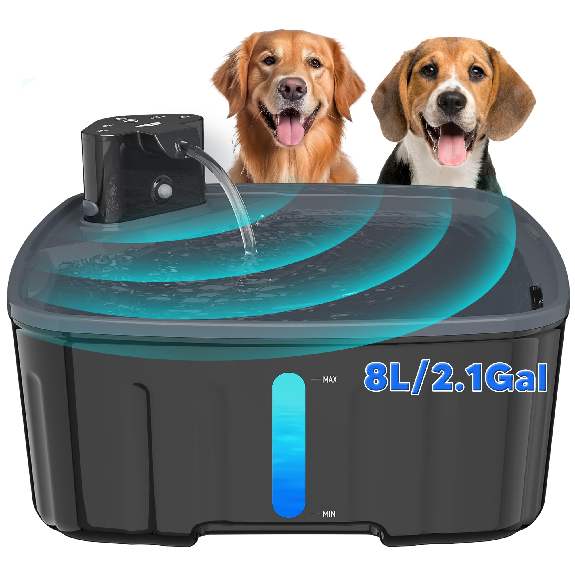 Fontaine d'eau sans fil pour chien | Avec détecteur de mouvement | Batterie 5000mAh | Pompe silencieuse | Filtre à charb