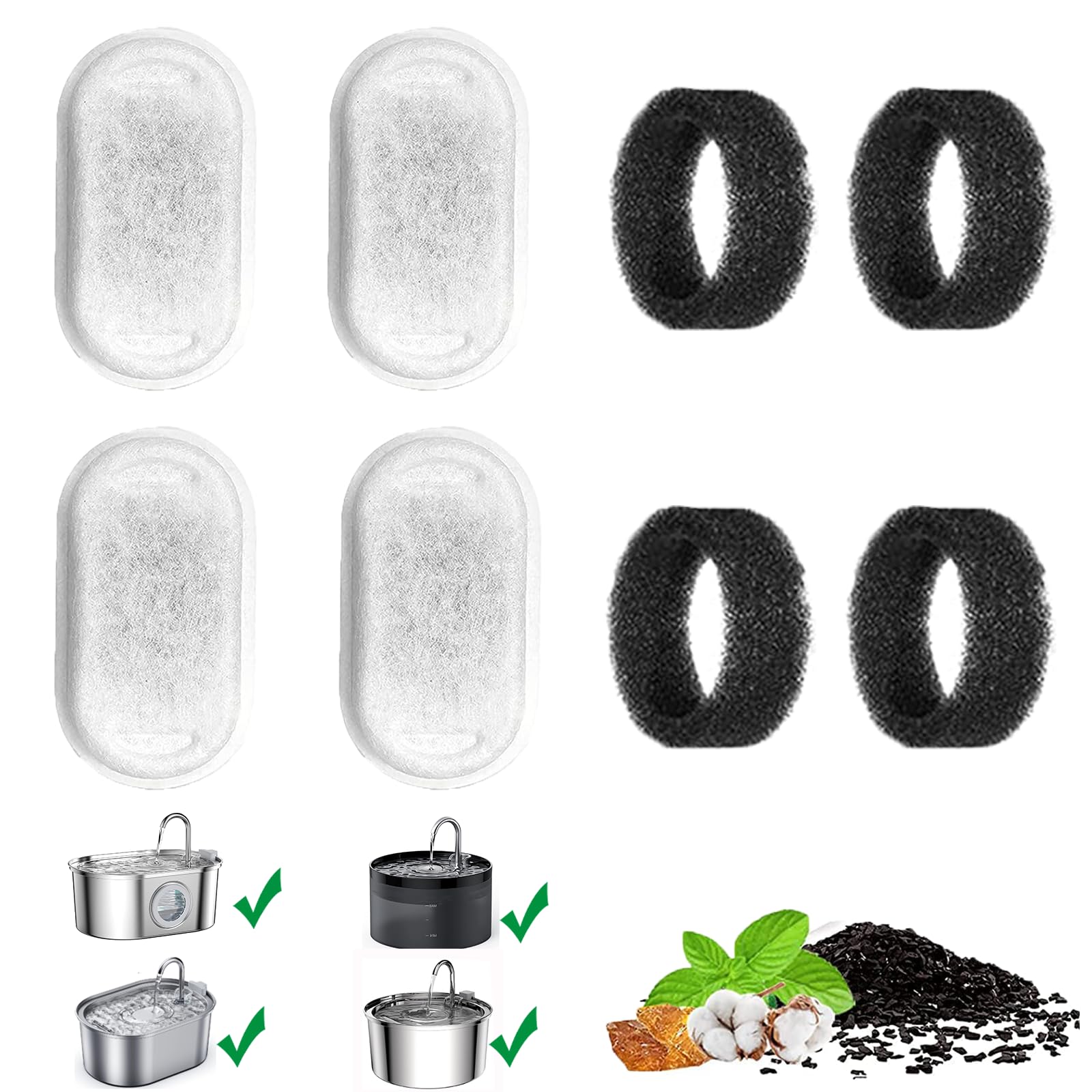 Berein Filtre pour Fontaine Eau Chat Acier Inoxydable |2L (8 Pièces) - Filtre de Remplacement Sans BPA pour Fontaine à E