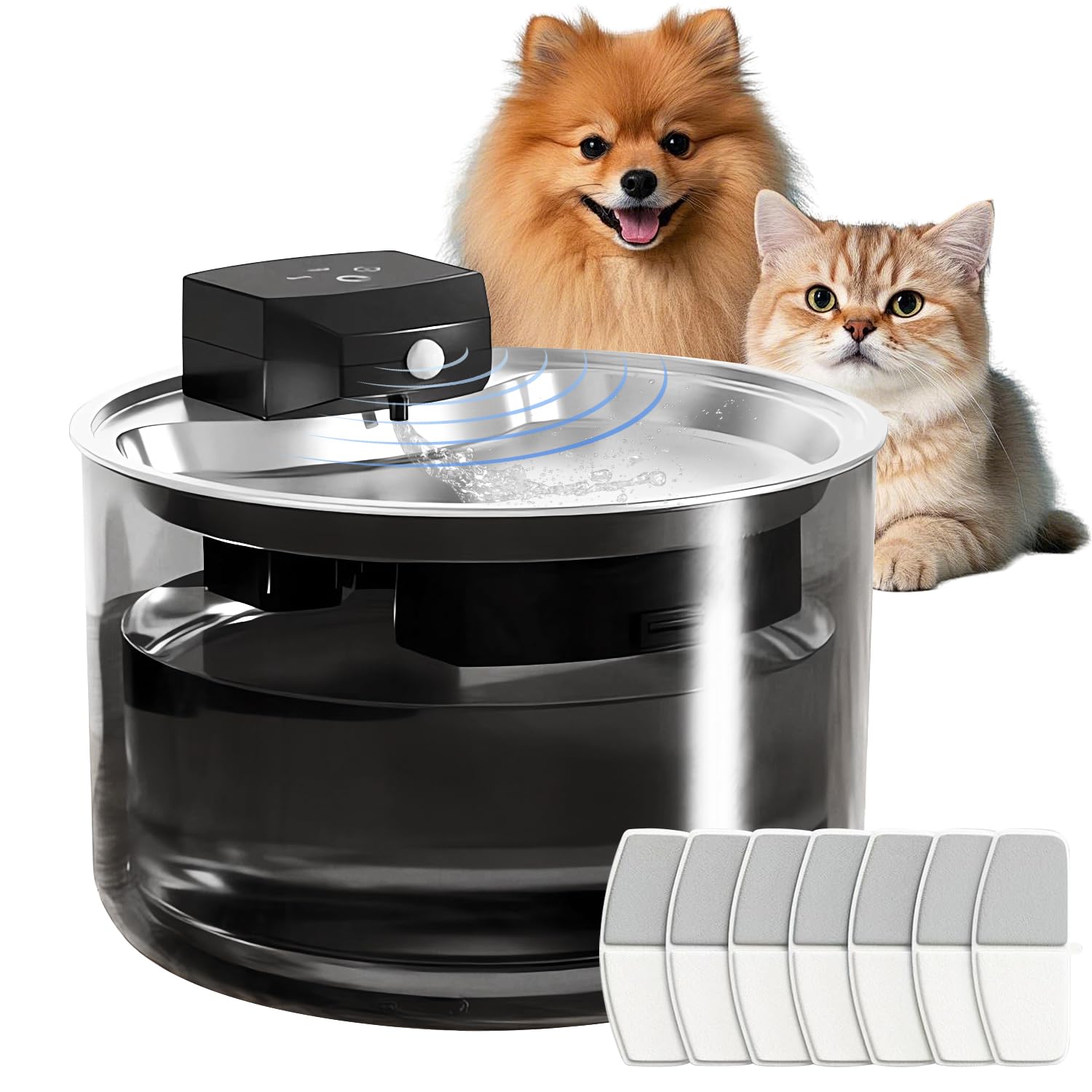 Fontaine à Eau pour Chat sans Fil - Abreuvoir Automatique avec Détecteur de Mouvement - 3L - Batterie 3000mAh - 7 Filtre