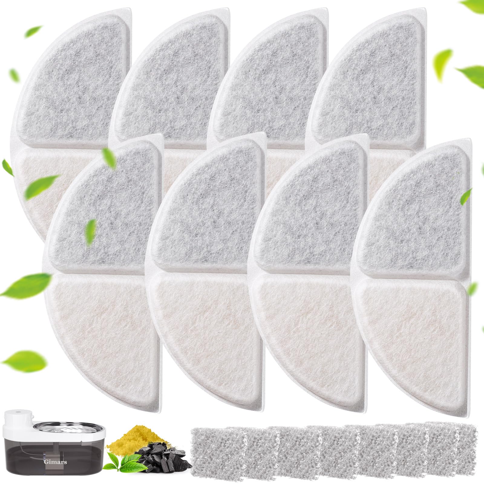 Gimars Filtres De Rechange Pour Fontaine À Eau Pour Chat Sans Fil - Lot De 8 Filtres Et 8 Éponges Compatible Avec Modèle